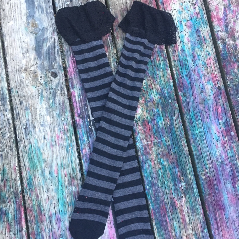 Black and grey stripe over the knee socks